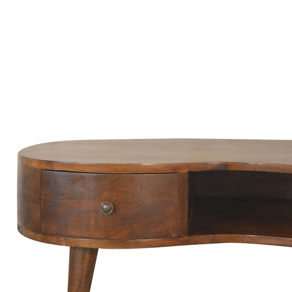Măsuță de cafea cu front ondulat finisaj castaniu