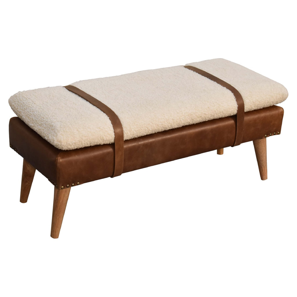 Bancă din piele de bivol cu tapițerie bouclé