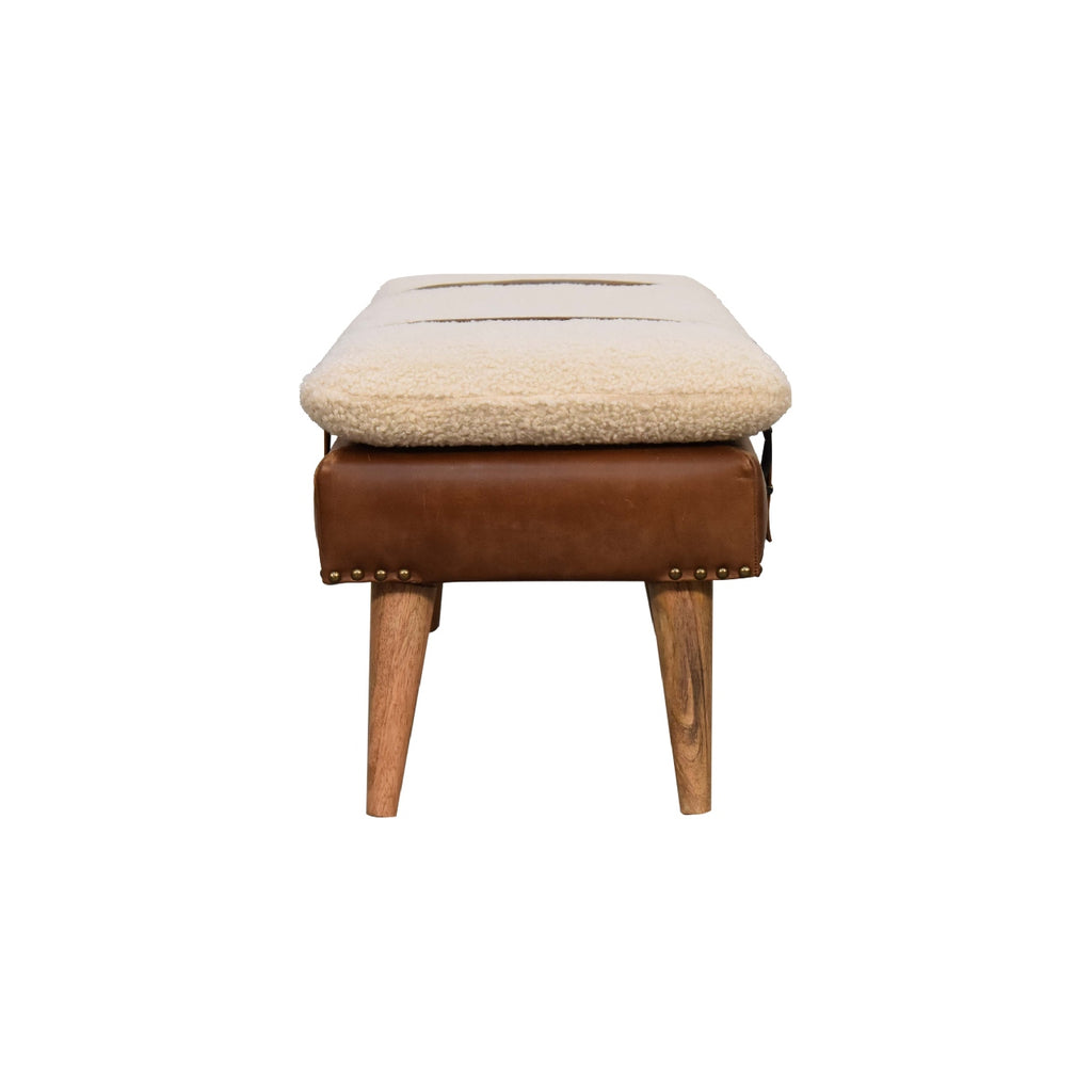 Bancă din piele de bivol cu tapițerie bouclé
