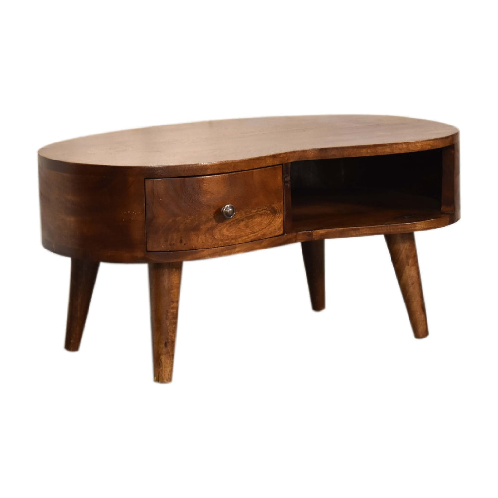 Măsuță de cafea cu front ondulat finisaj castaniu mini