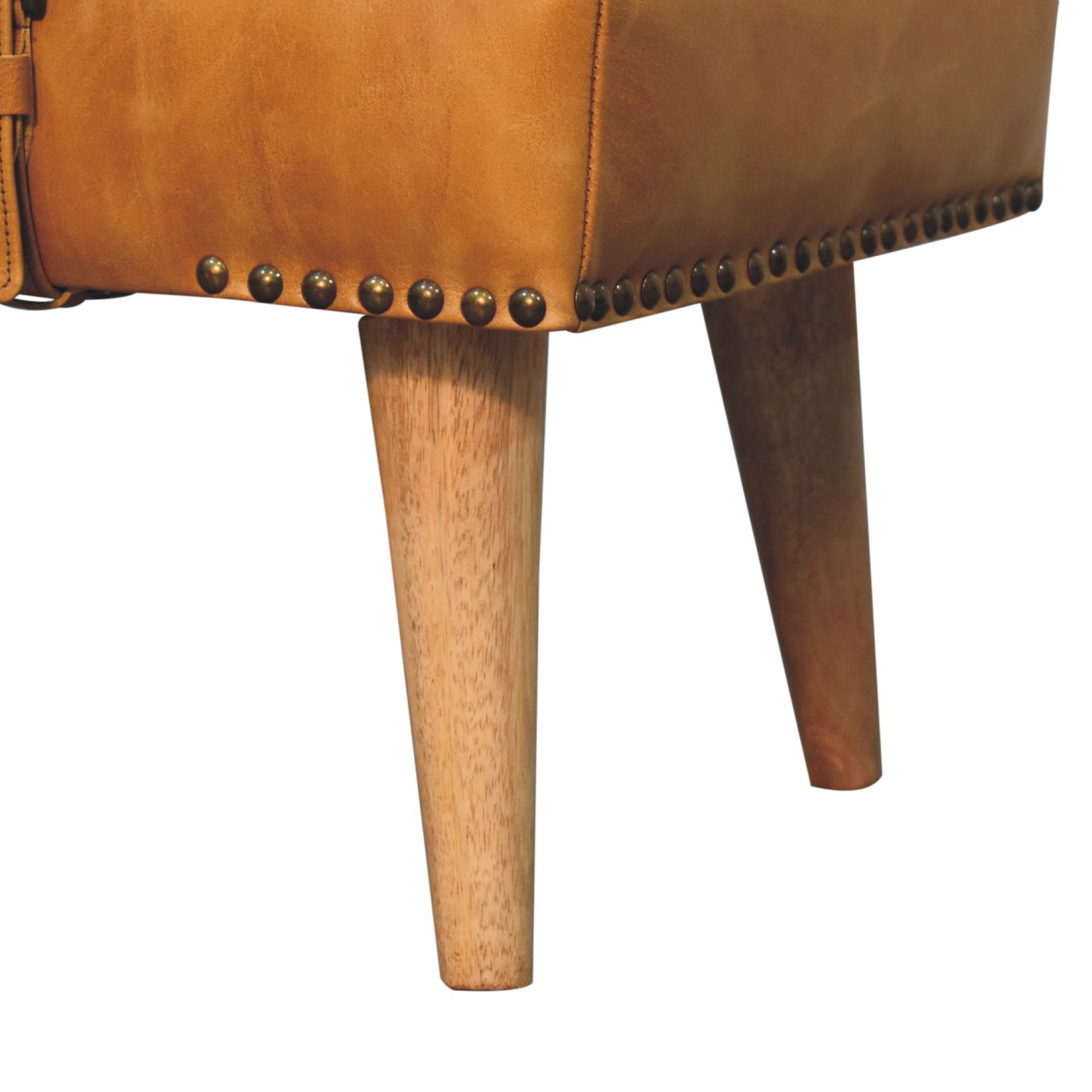 Bancă din piele de bivol cu tapițerie bouclé nuanță cognac