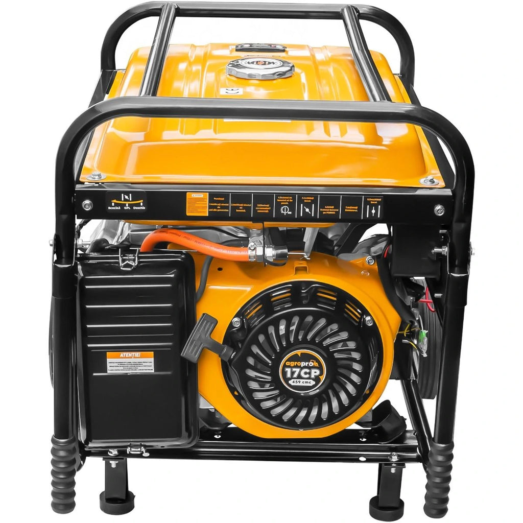 Generator 7.5 kW AgroPro THUNDER 7500 benzina GPL pornire electrica telecomanda rezervor 25 L monofazat Euro 5 sistem transport cu roti si manere permite automatizare ATS