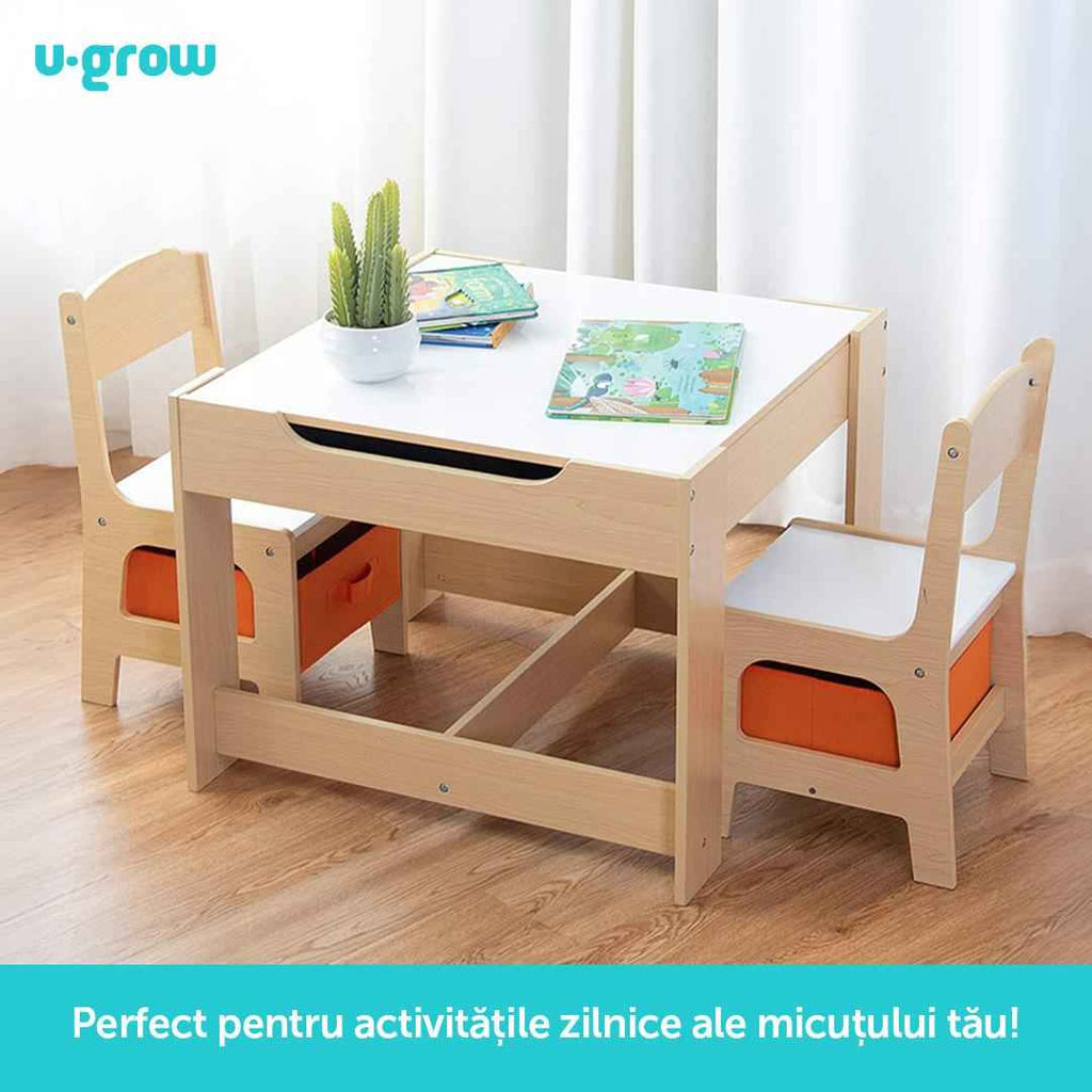 Set masuta si 2 scaune , lemn natur, U-Grow