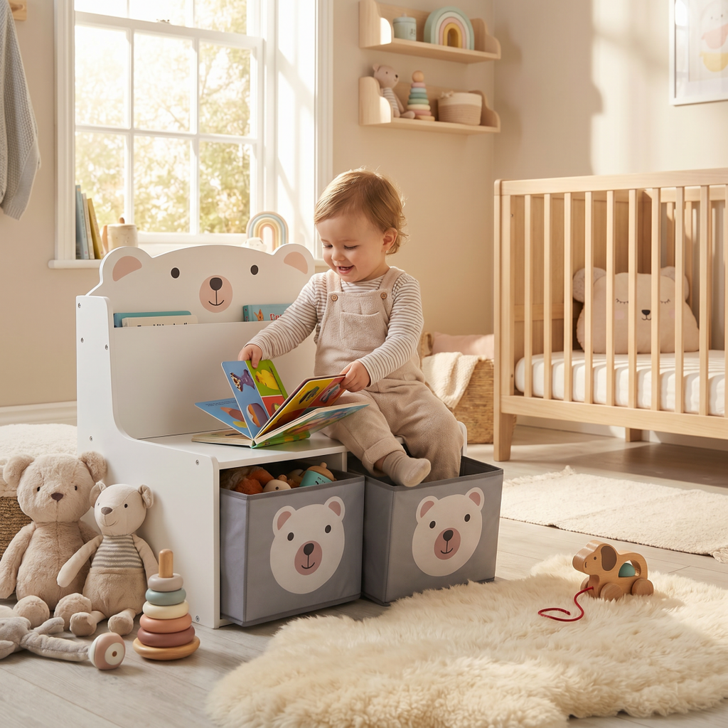 Bancuta cu spatiu de depozitare jucarii si carti Bear, U-Grow