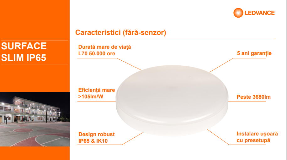 Plafoniera LED pentru baie Ledvance SURFACE SLIM SQUARE 200, 19W, 2000 lm, lumina neutra (4000K), IP65/IK10, 200x200x55mm, Alb