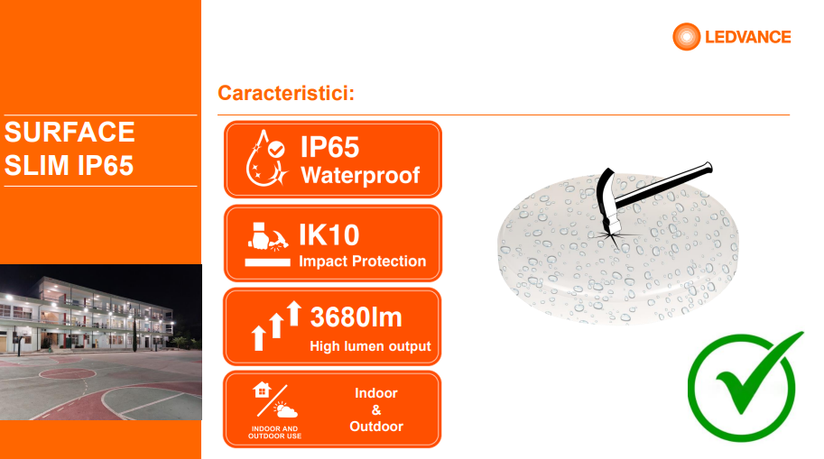 Plafoniera LED pentru baie Ledvance SURFACE SLIM SQUARE 200, 19W, 2000 lm, lumina neutra (4000K), IP65/IK10, 200x200x55mm, Alb
