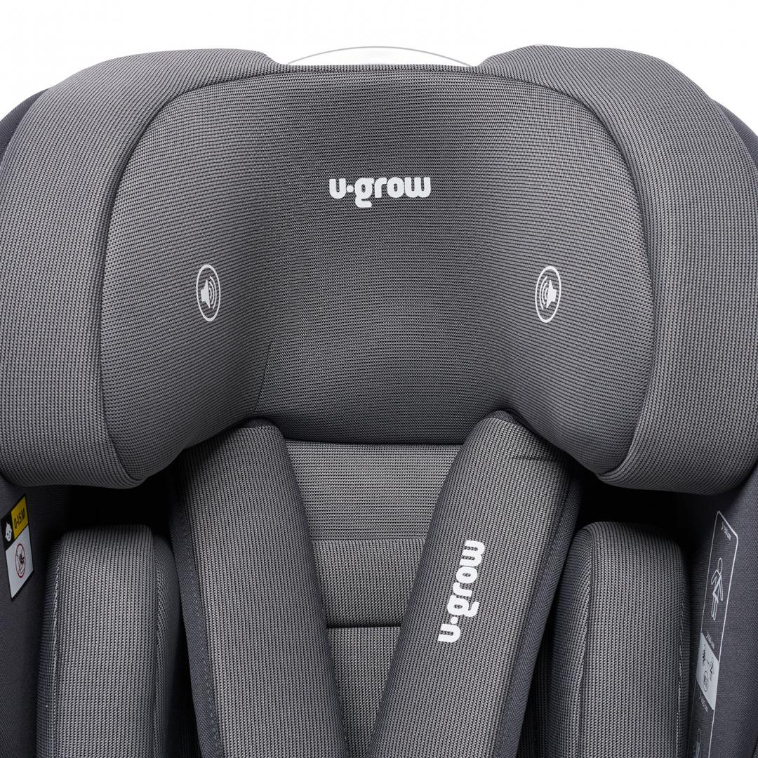 Scaun auto I-size U-Grow Goldfix Plus, isofix, 76-150 cm (9-36 kg), boxa bluetooth, gri
