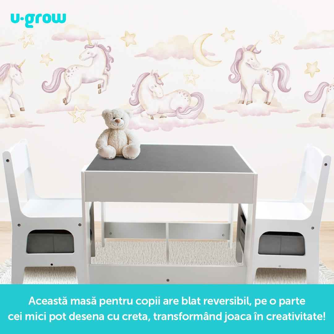 Set masuta si 2 scaune pentru copii , alb MDF, U-Grow