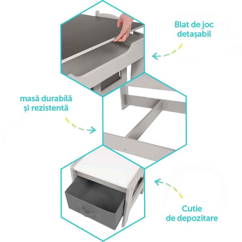 Set masuta si 2 scaune pentru copii , alb MDF, U-Grow