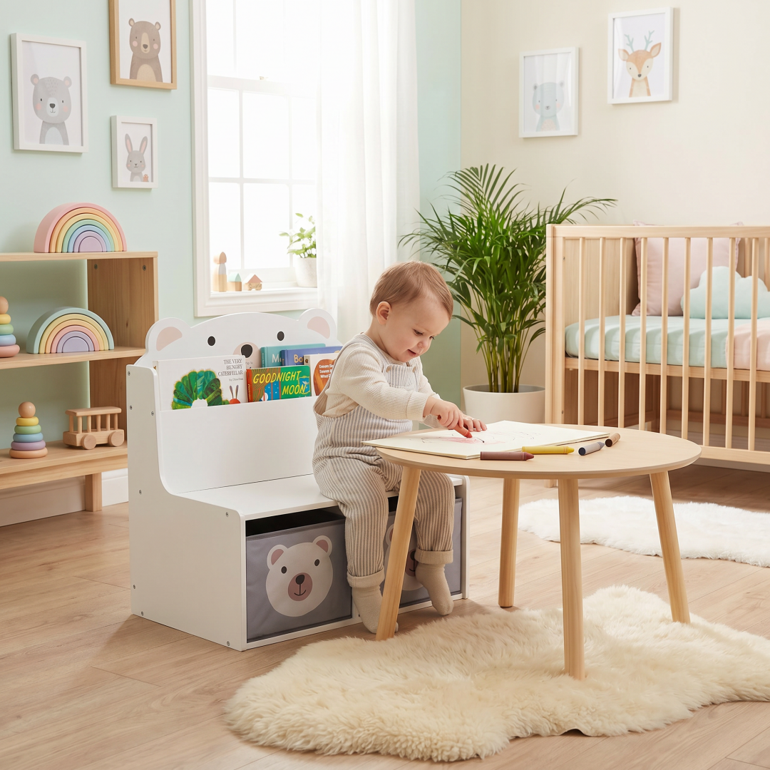 Bancuta cu spatiu de depozitare jucarii si carti Bear, U-Grow