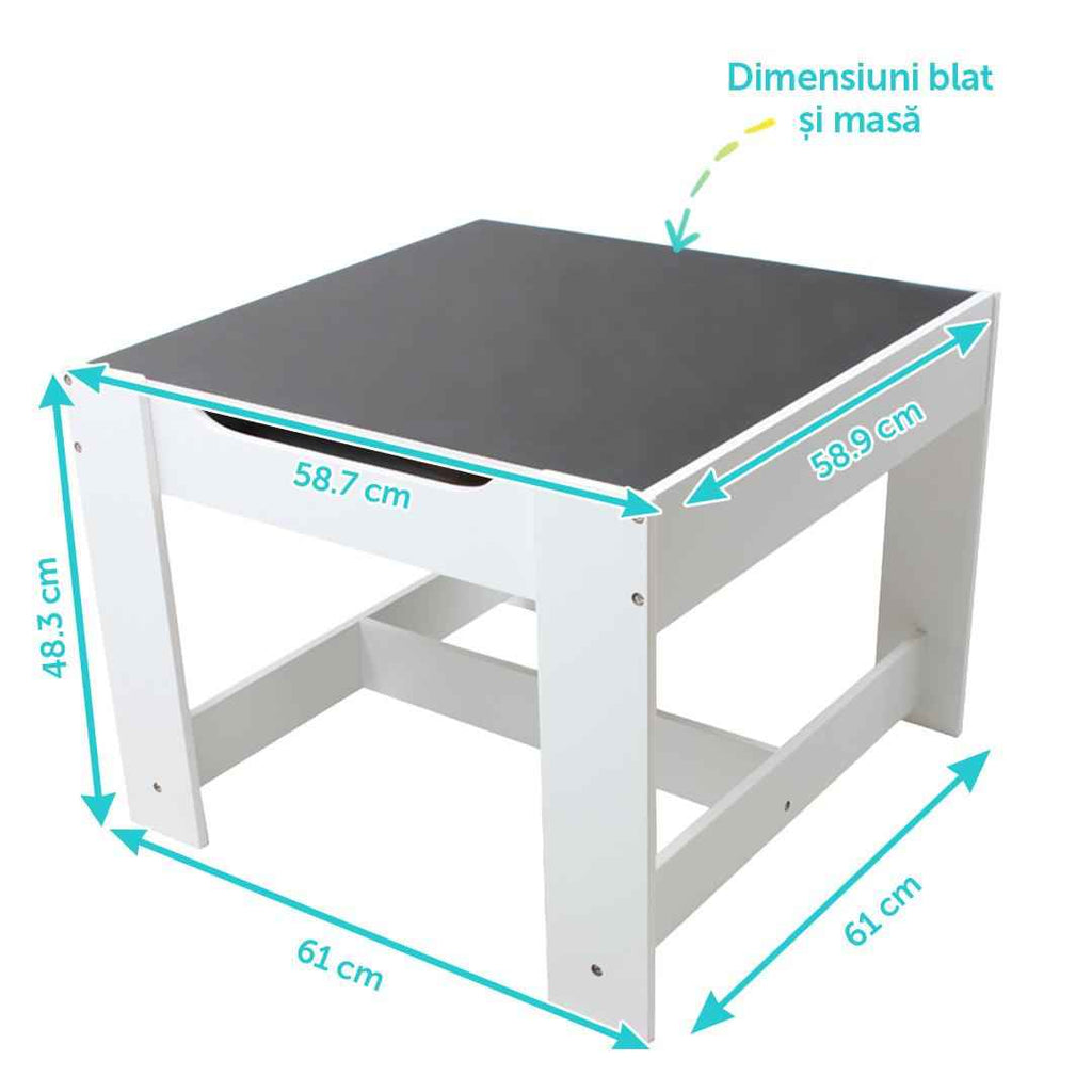 Set masuta si 2 scaune pentru copii , alb MDF, U-Grow