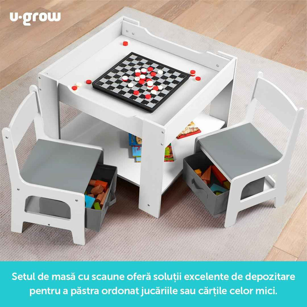 Set masuta si 2 scaune pentru copii , alb MDF, U-Grow