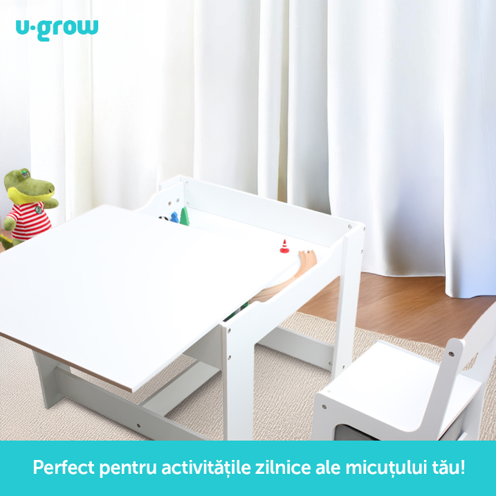 Set masuta si 2 scaune pentru copii , alb MDF, U-Grow
