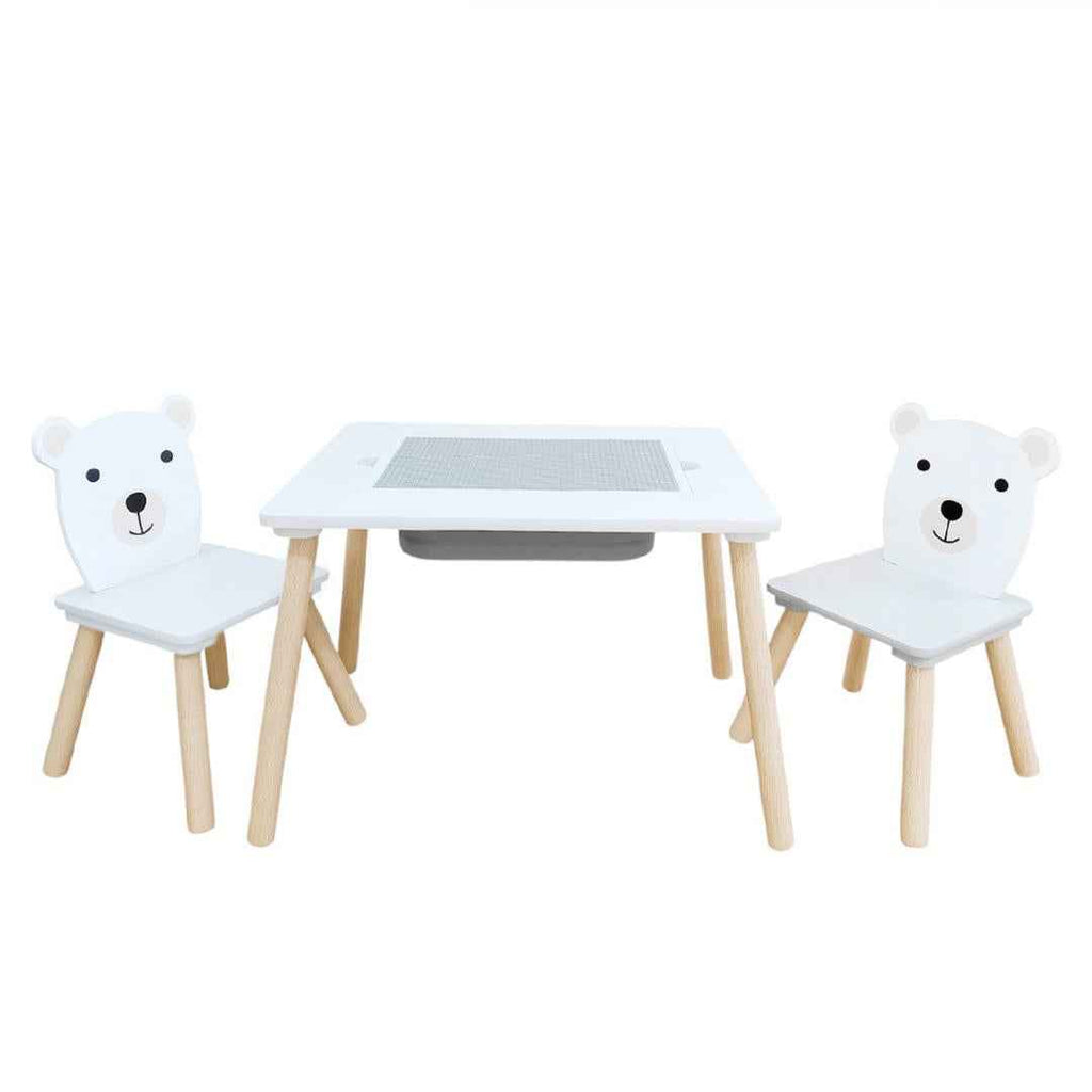 Set masuta si 2 scaune, cu spatiu de activitati, Bear, U-Grow
