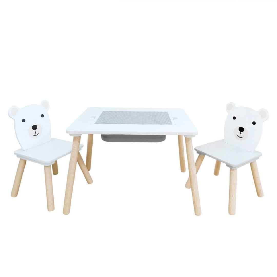 Set masuta si 2 scaune, cu spatiu de activitati, Bear, U-Grow