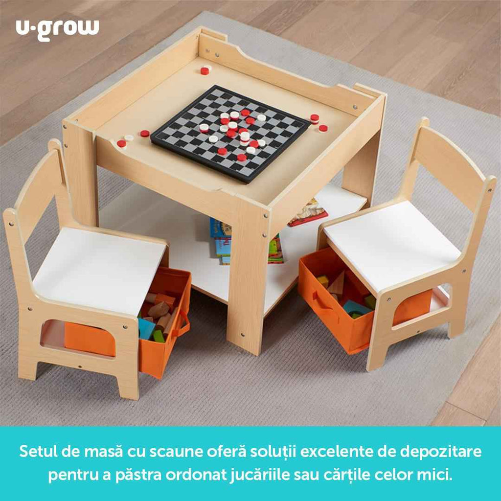 Set masuta si 2 scaune , lemn natur, U-Grow